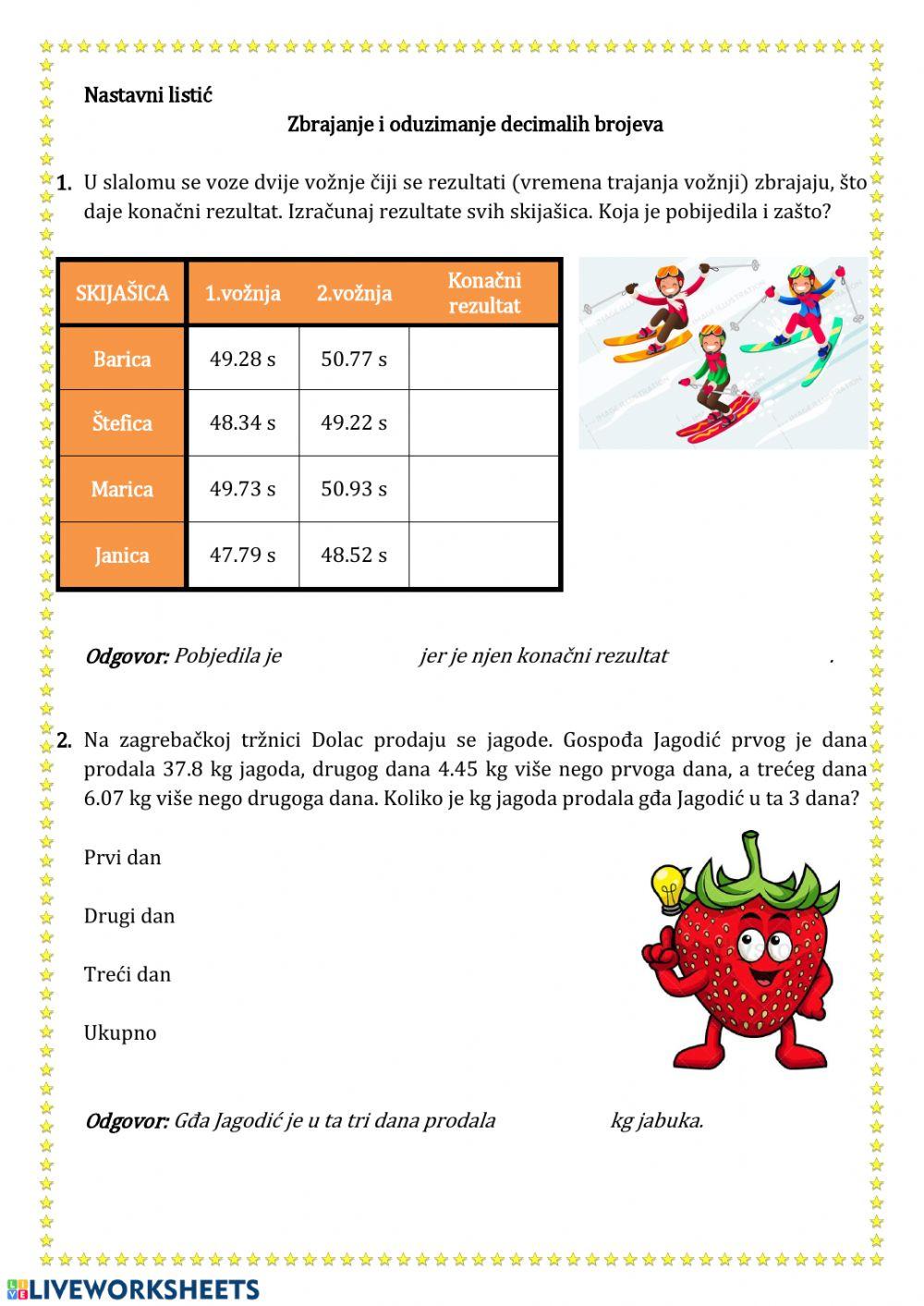 Zbrajanje i oduzimanje decimalnih brojeva