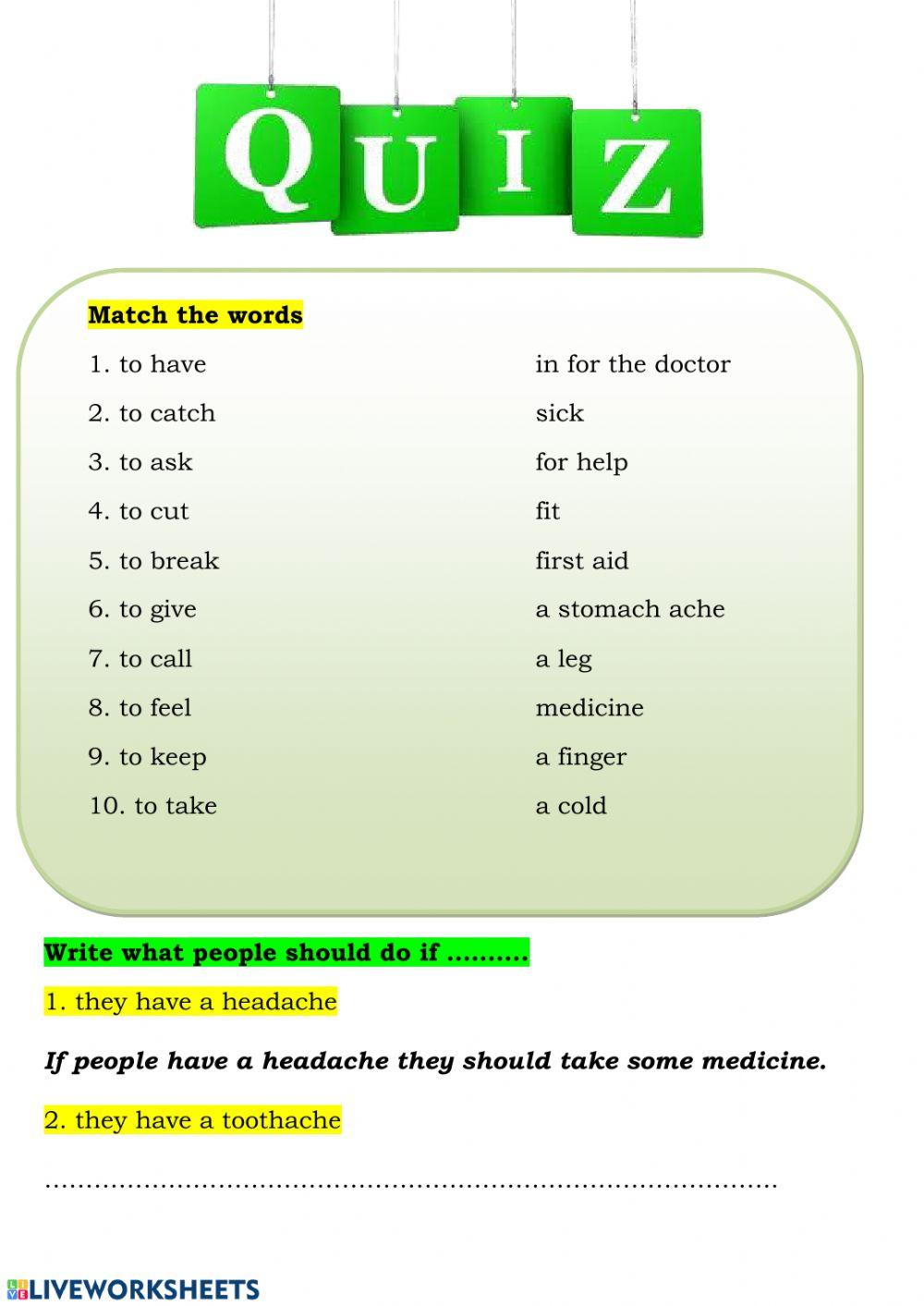 Health quiz worksheet Live Worksheets