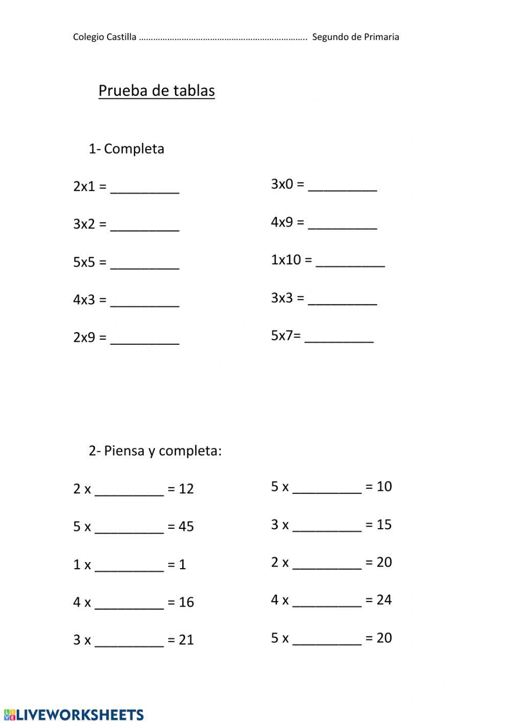 Tablas de multiplicar ( 1-5 )