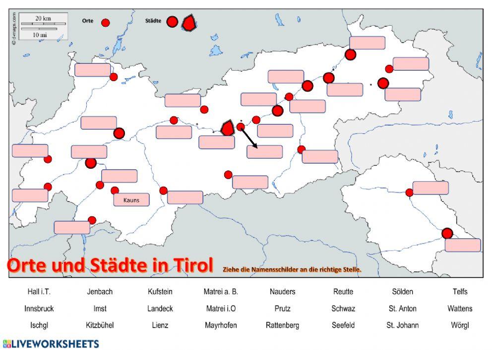 Orte und Städte in Tirol (Drag and Drop)