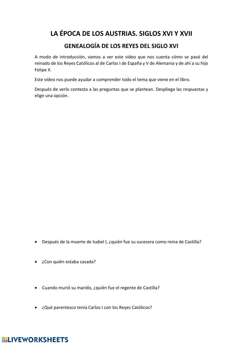 De los Reyes Católicos a Carlos I