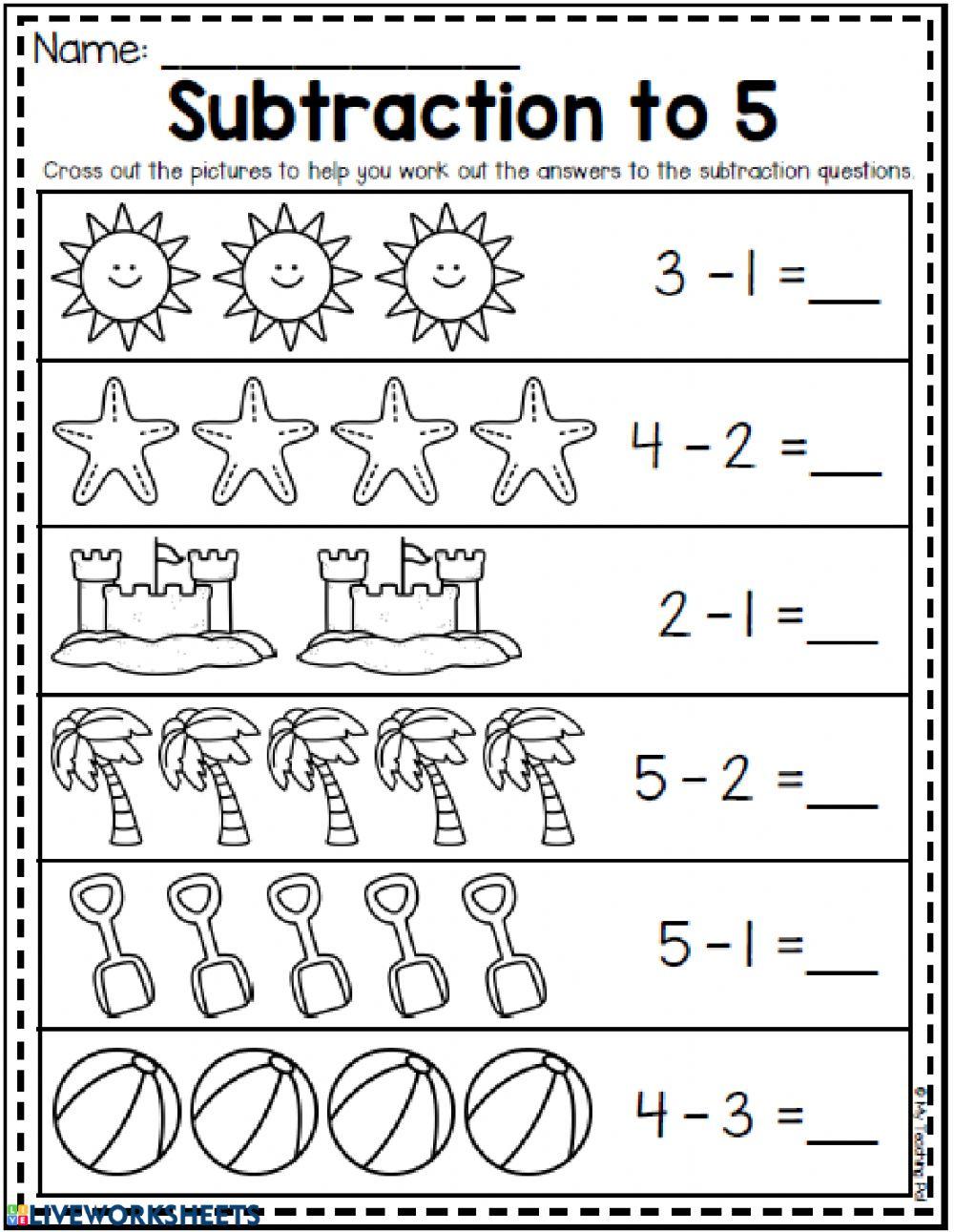 Subtraction to 5 worksheet | Live Worksheets