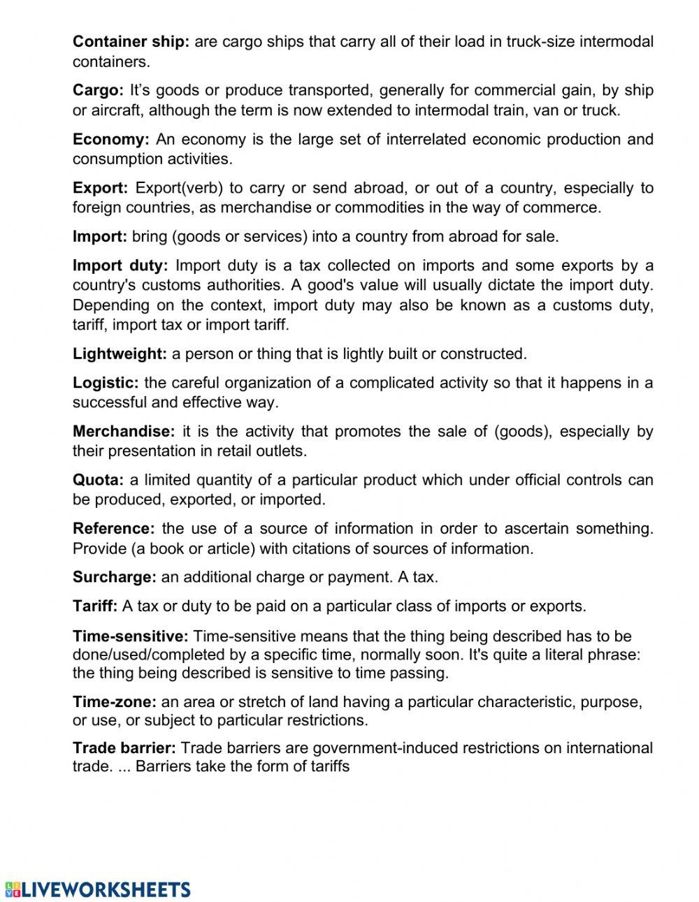 Shippiing, online shopping, vocabulary