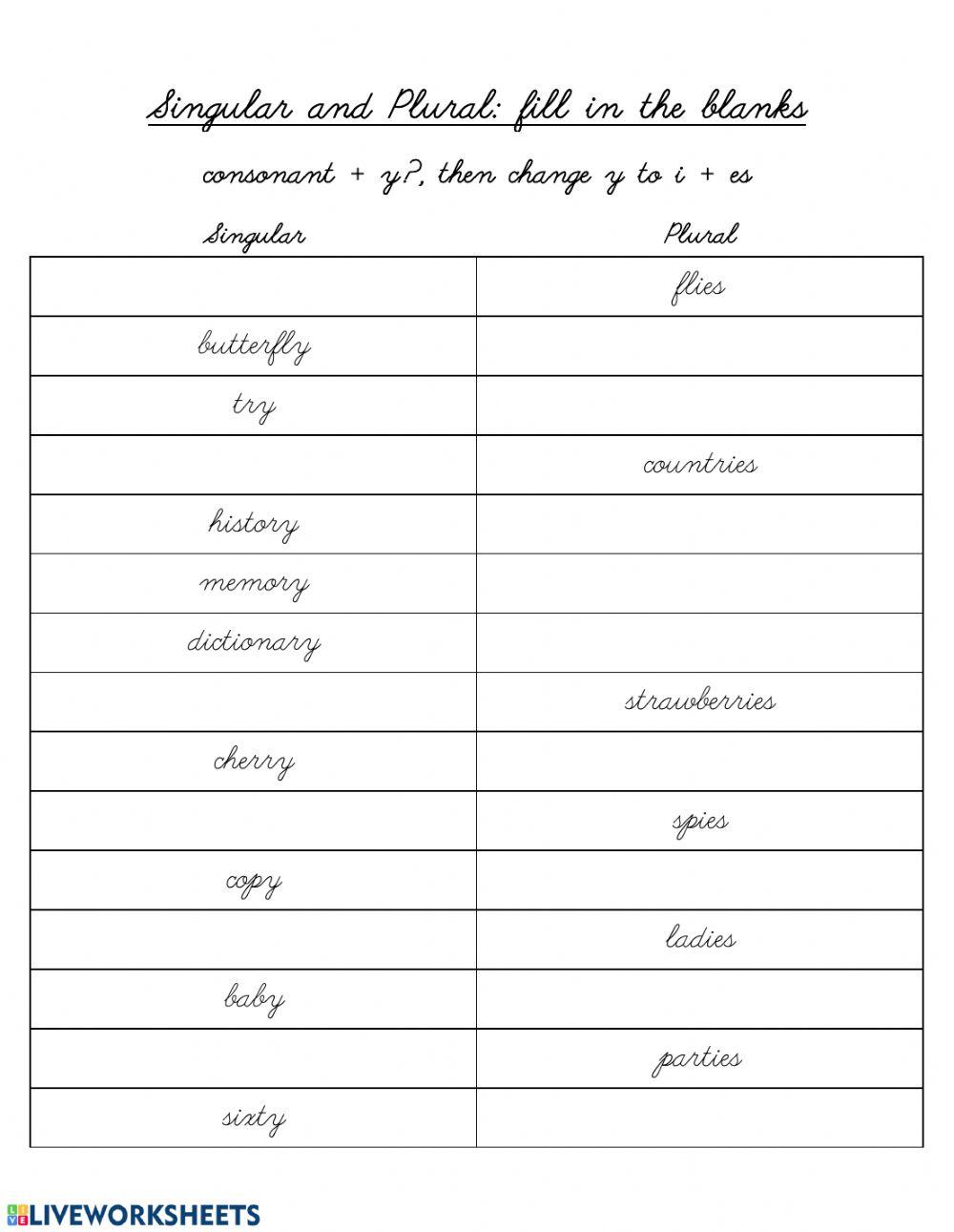 Singular and Plural, Words ending in y