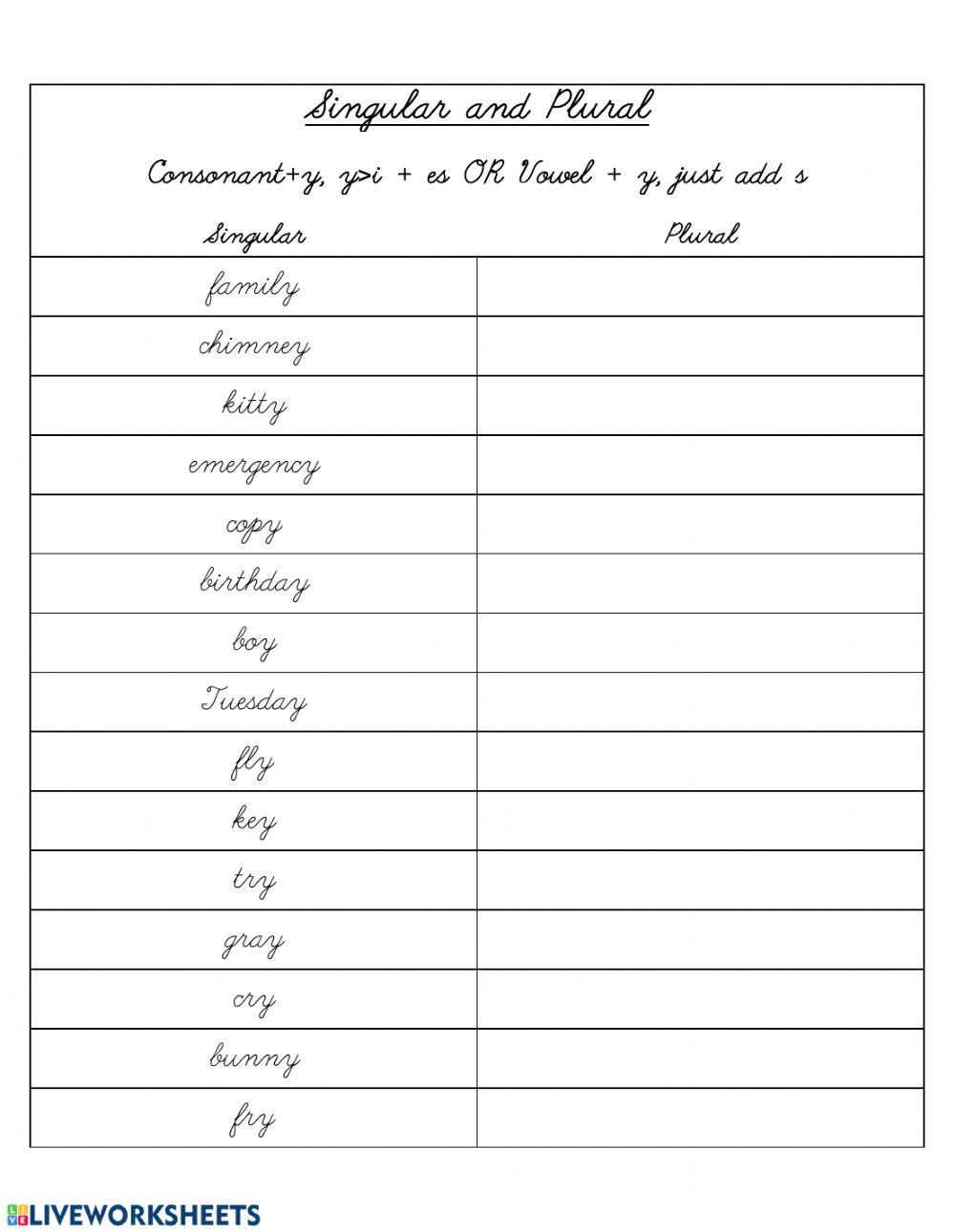 Singular and Plural, Words ending in y