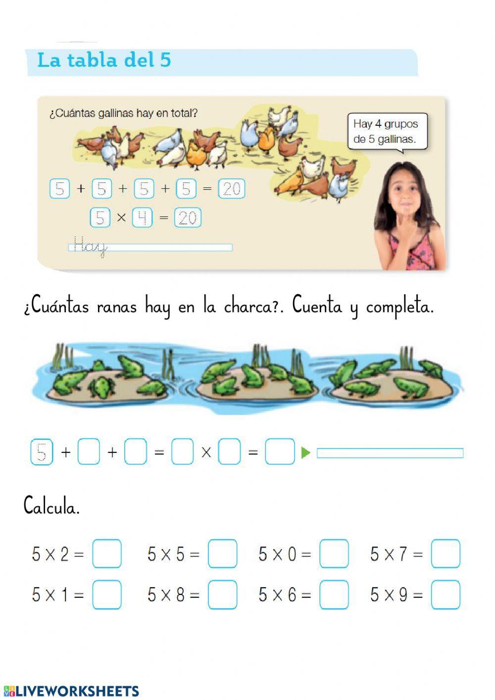 Tabla del 5 ejercicios libro