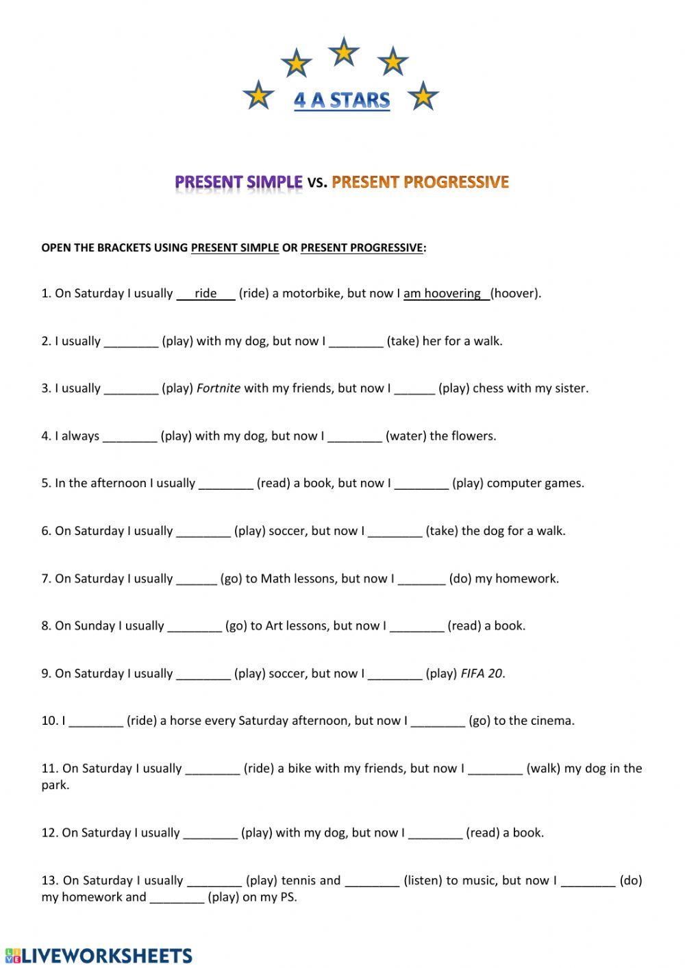 4 A STARS - Present Simple vs. Present Progressive