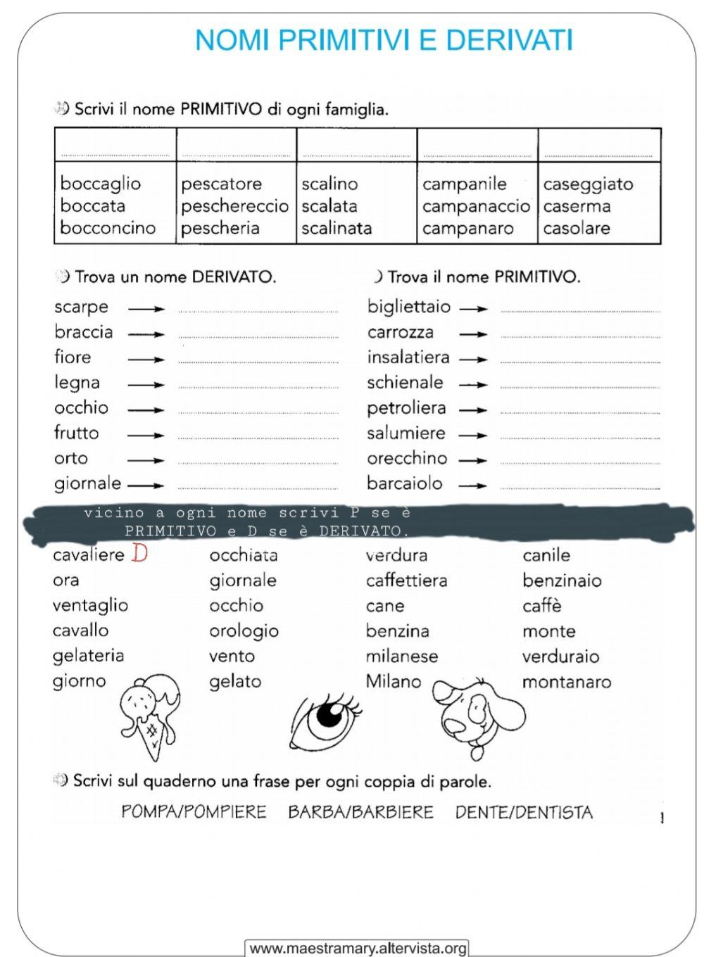 Nomi primitivi e derivati