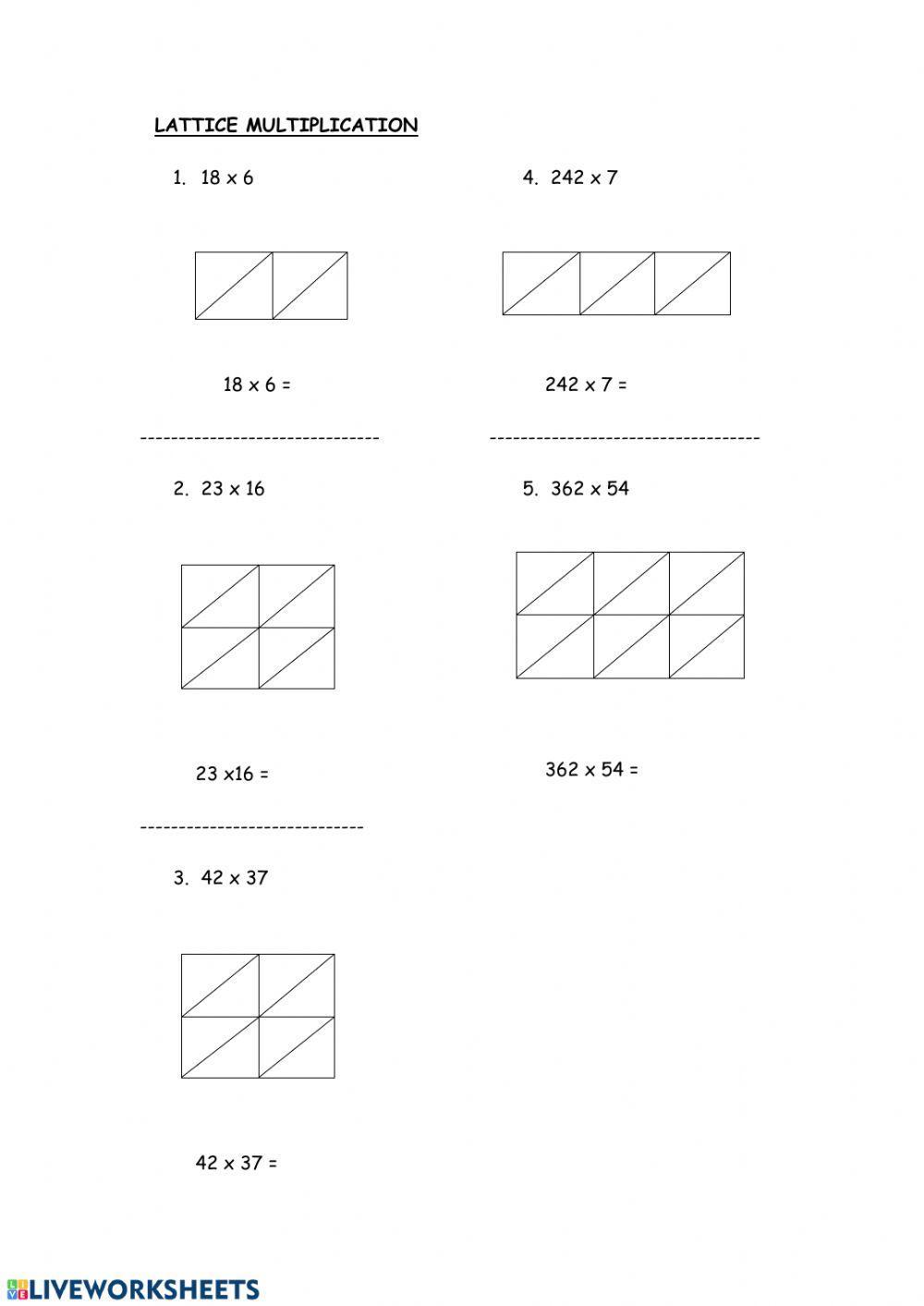 Lattice multiplication janey26 Live Worksheets
