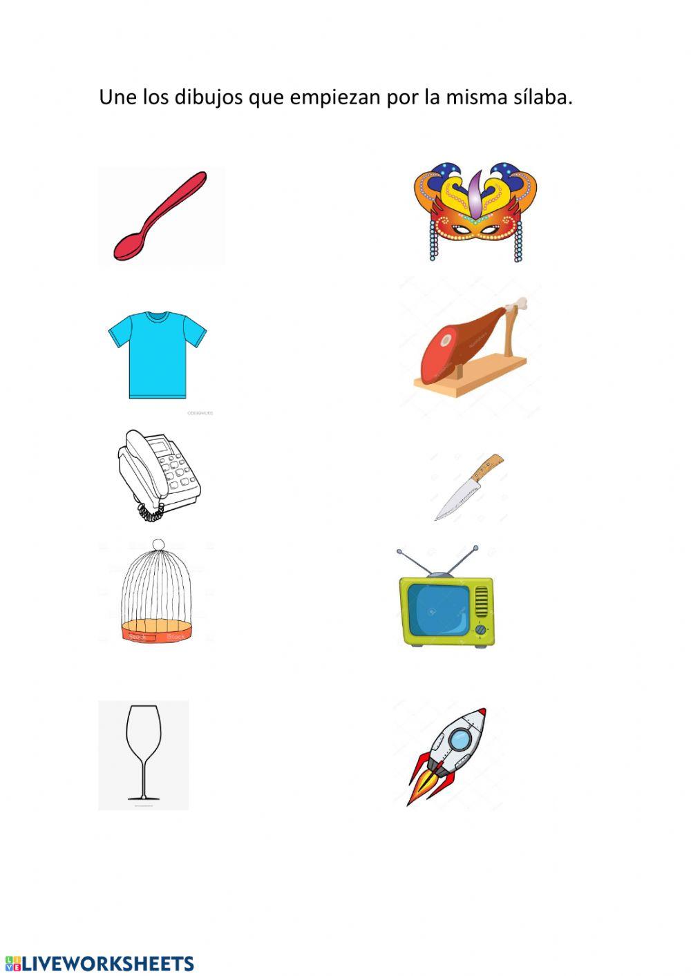 Unir los dibujos que empiecen por la misma sílaba