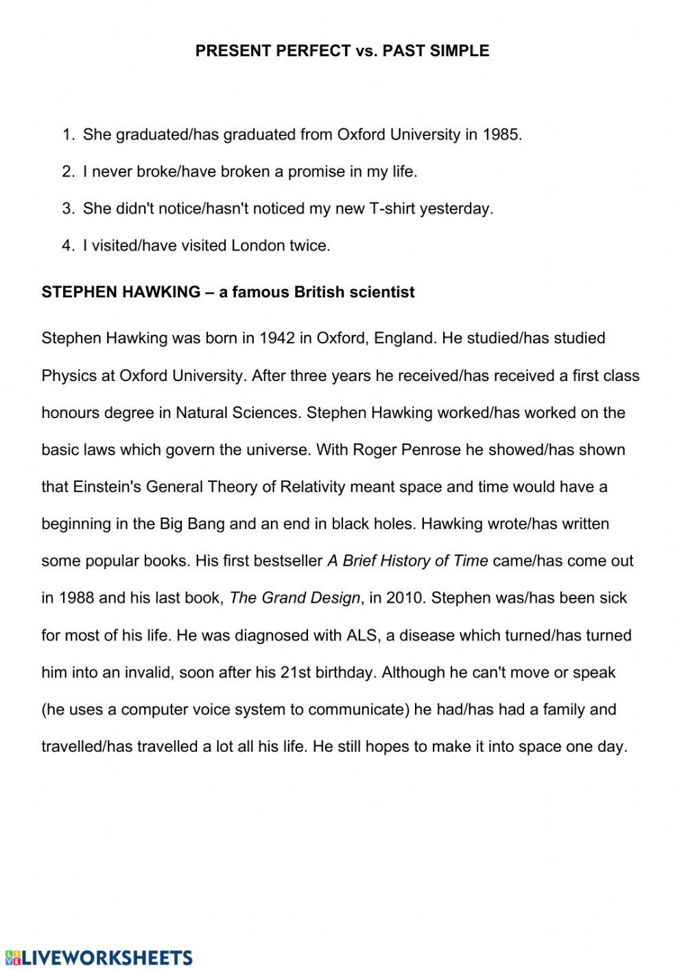 Present Perfect vs. Past Simple