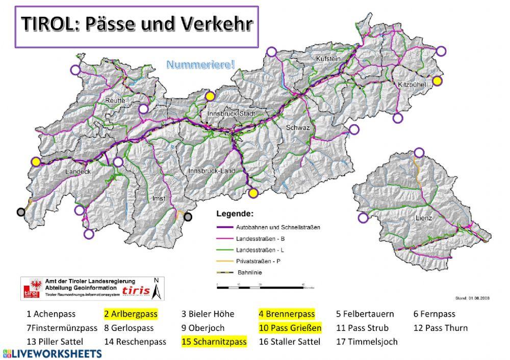 Tirol: Pässe und Verkehr (Nummeriere)