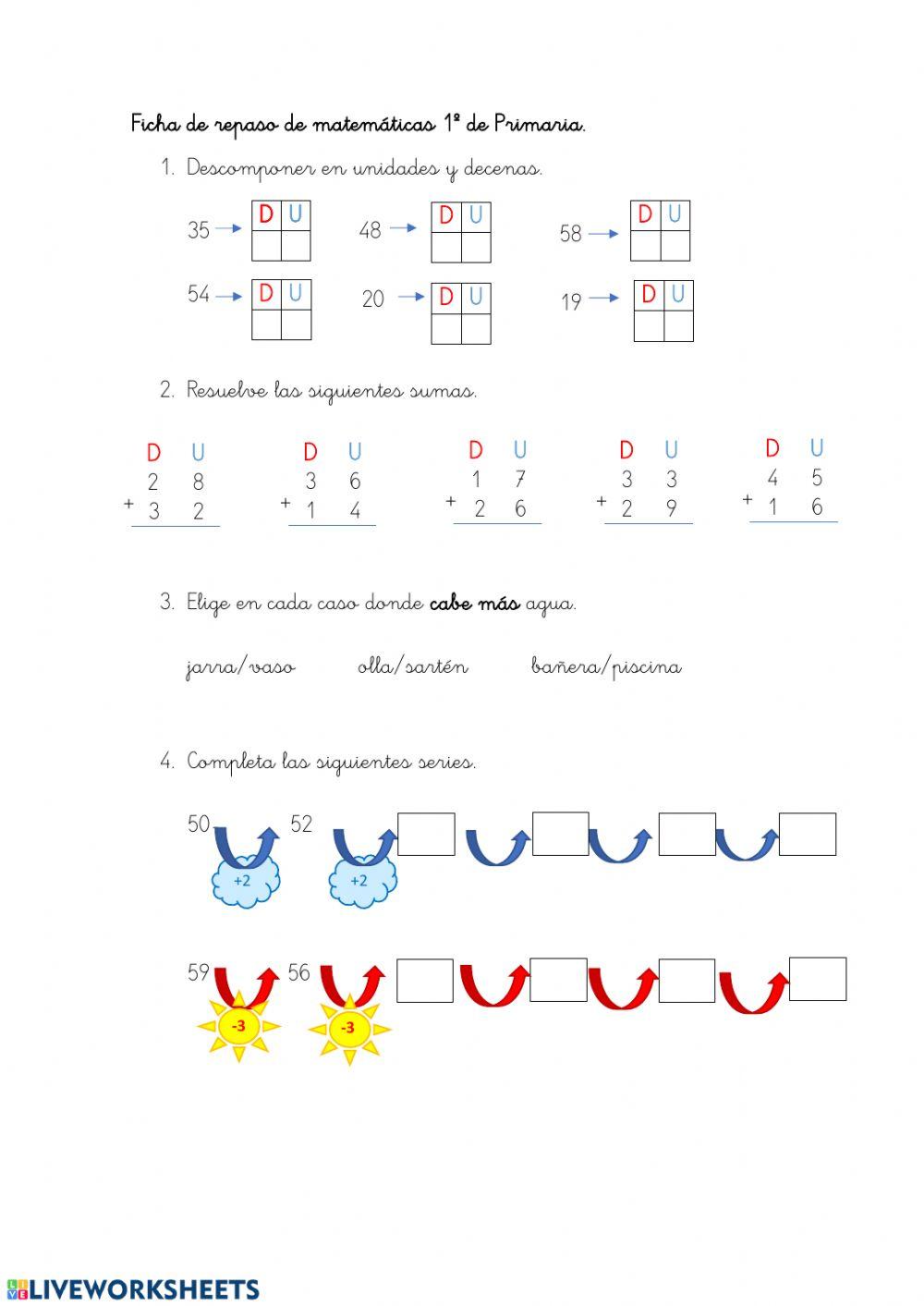 Ficha de repaso de matemáticas