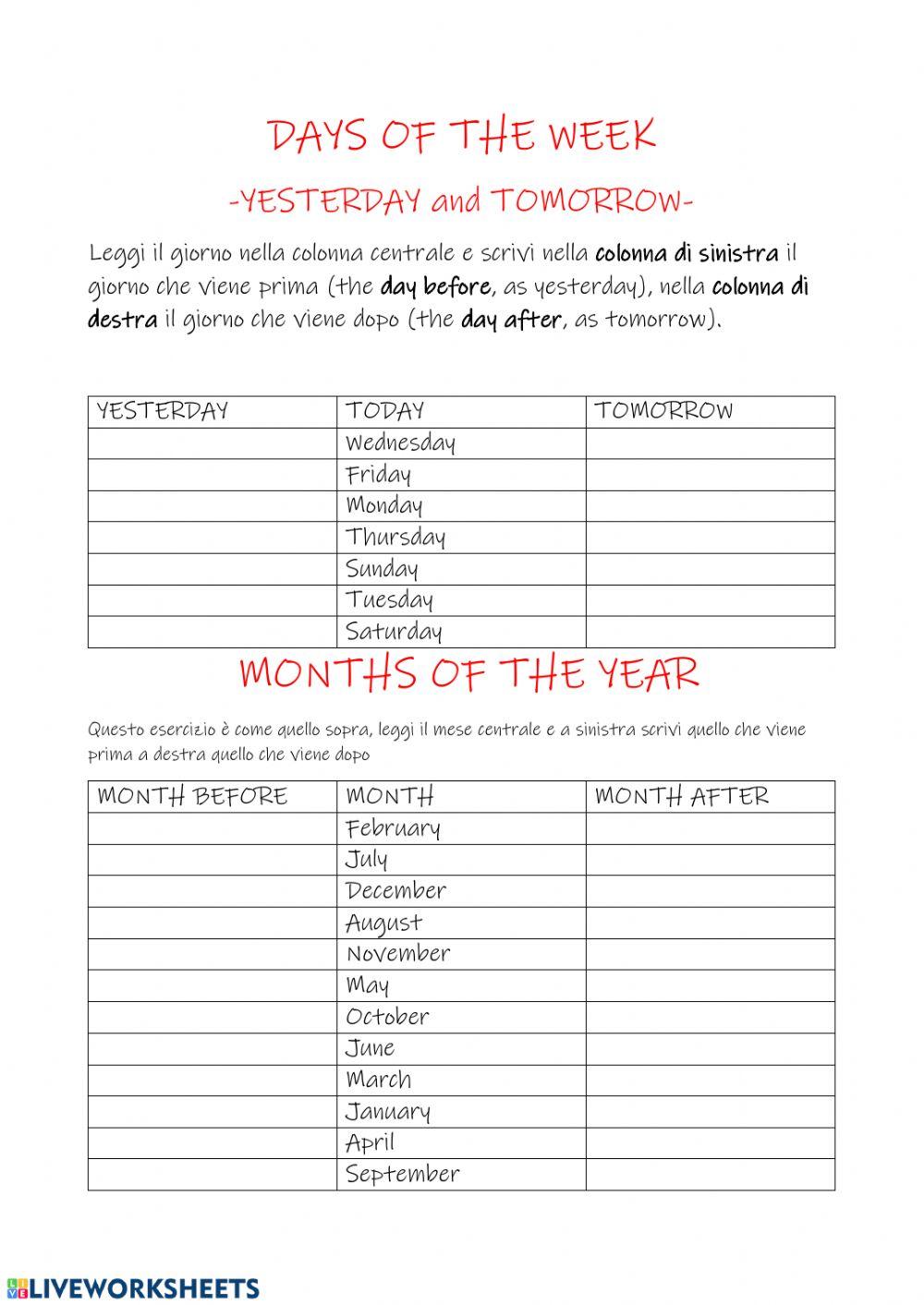 Months and days in english