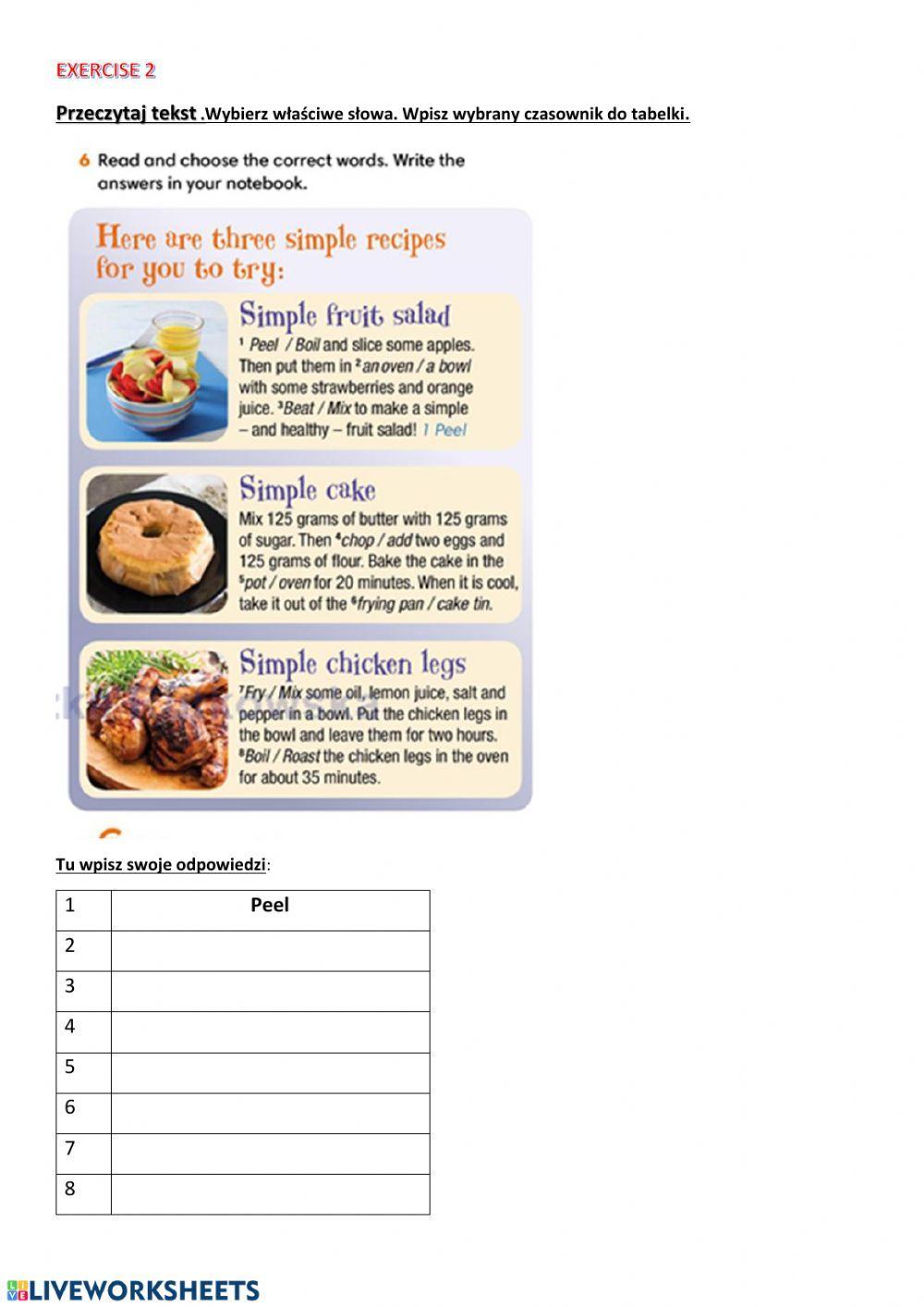 English class A2 reading 6.1 cooking verbs