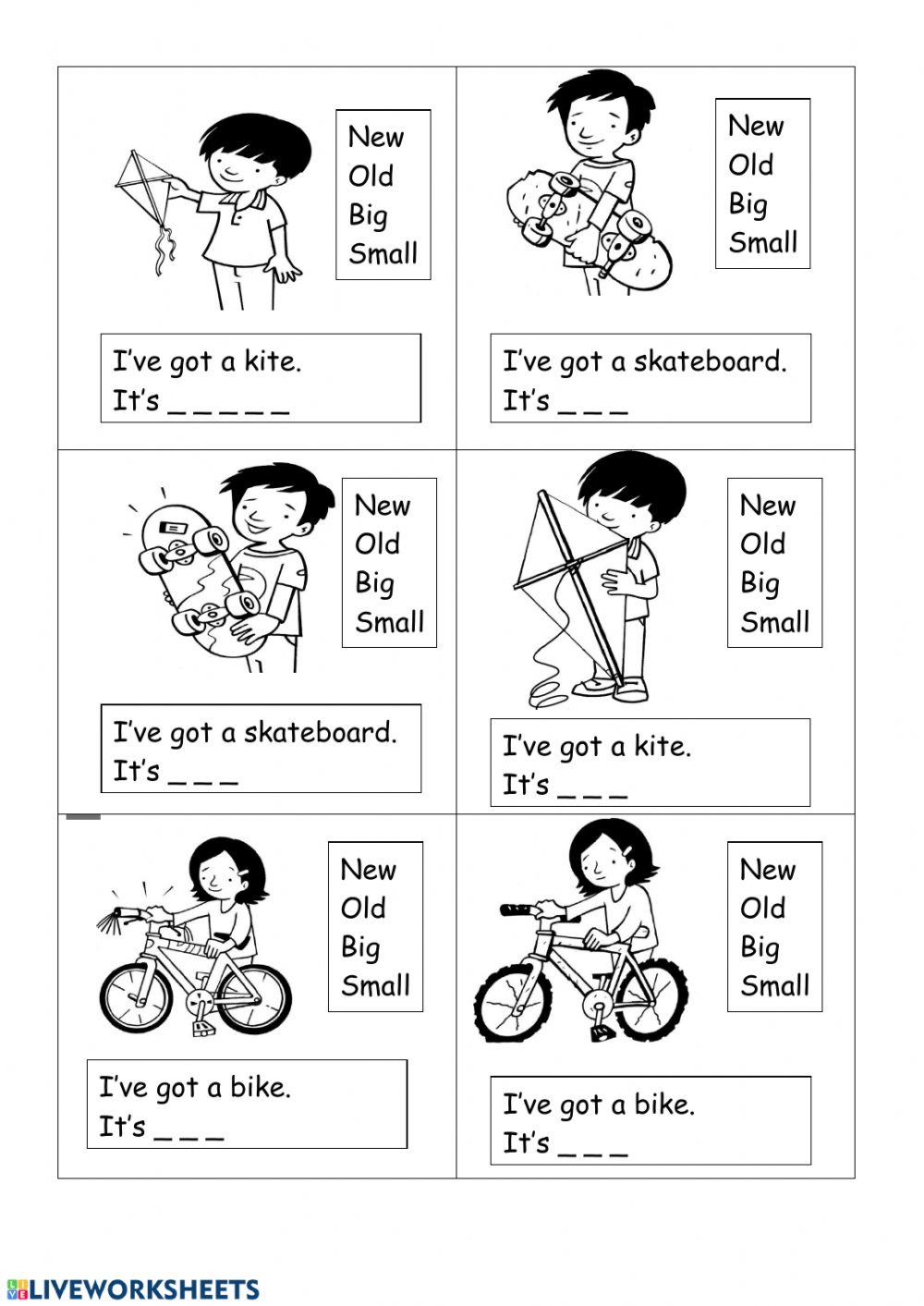 Toys and new, old, big, small