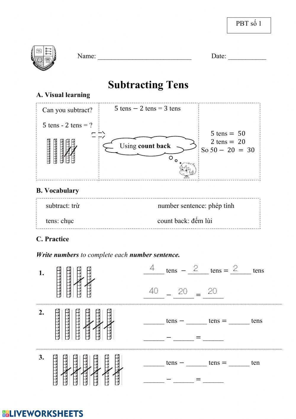 Subtracting Tens (PBT số 1)