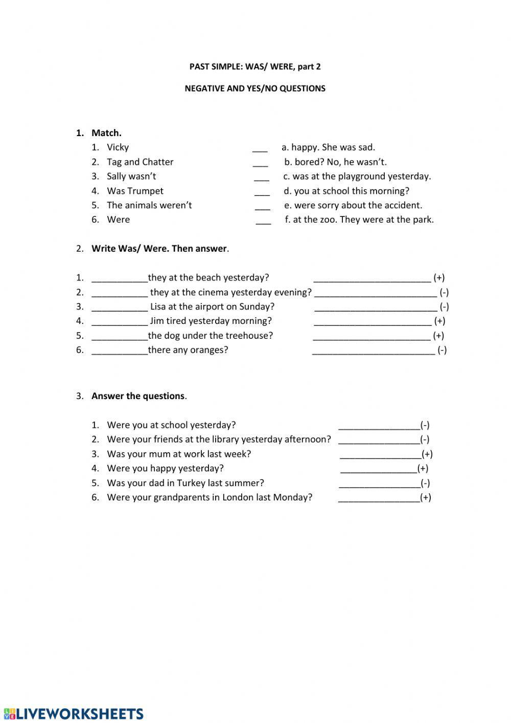 Was, Were - negative and Yes-No questions