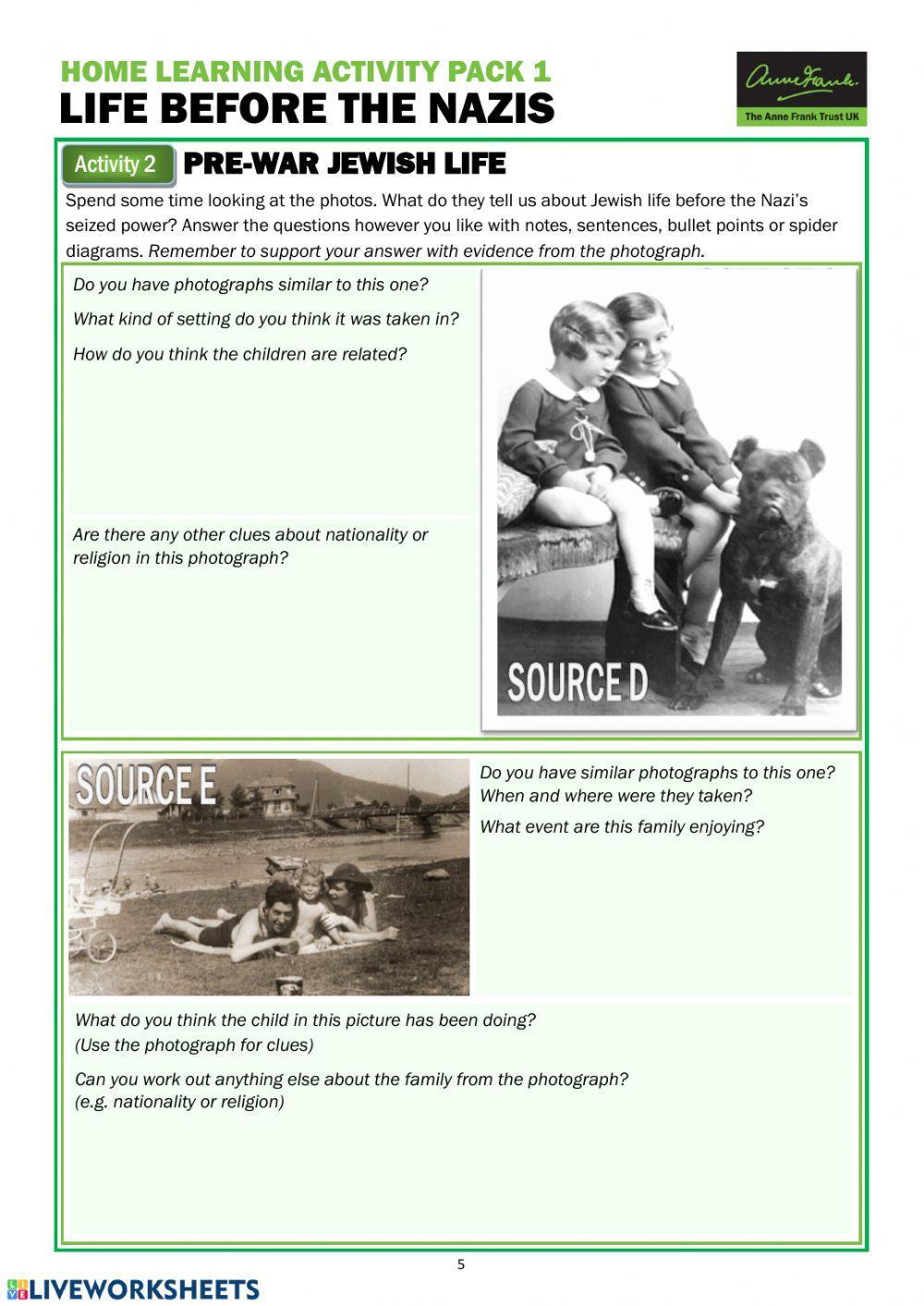 Home Learning Activity Pack 1 - LIFE BEFORE THE NAZIS