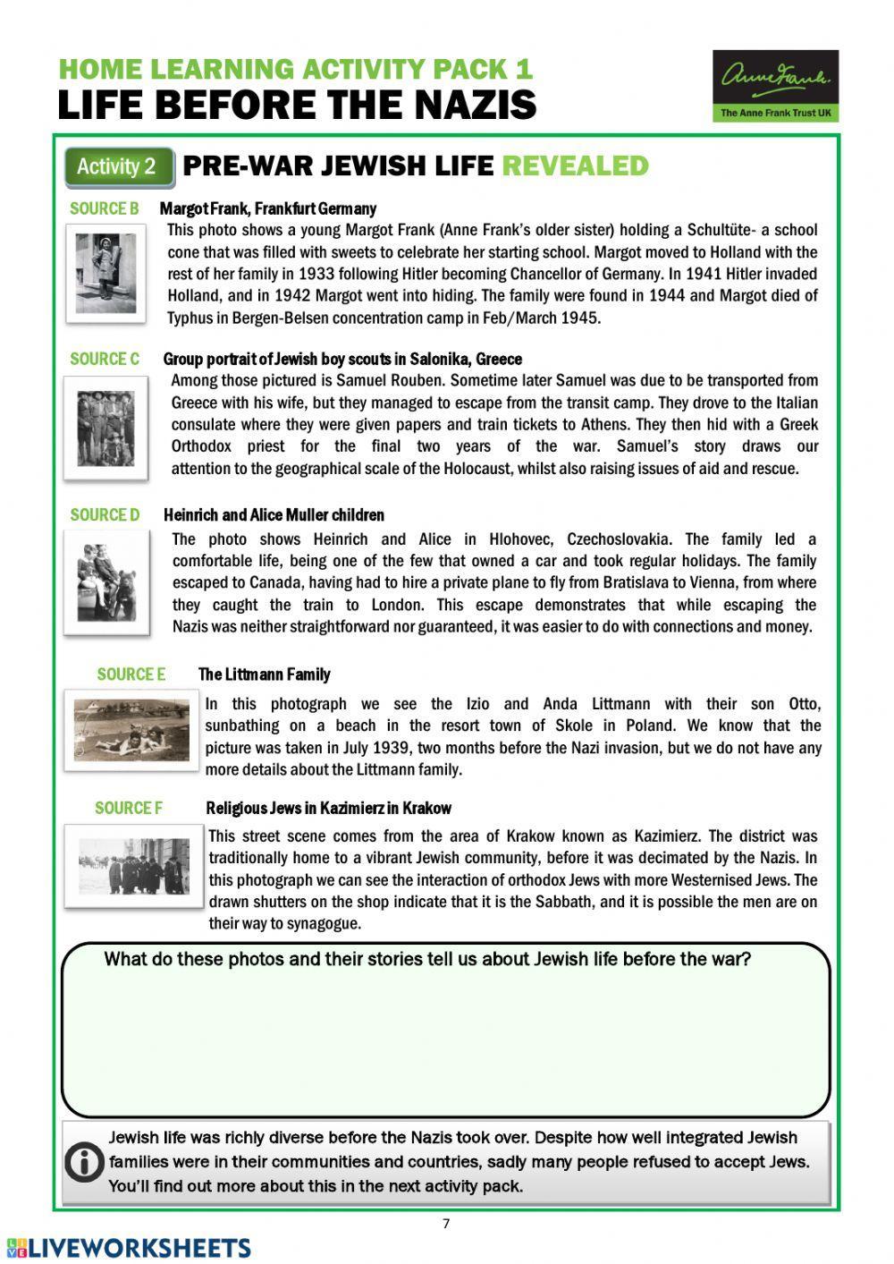 Home Learning Activity Pack 1 - LIFE BEFORE THE NAZIS