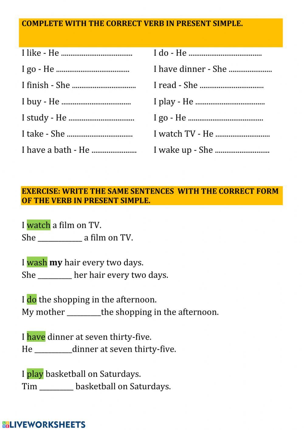 Present simple sentences