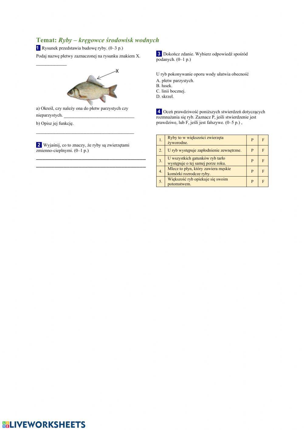 Ryby - kręgowce środowisk wodnych