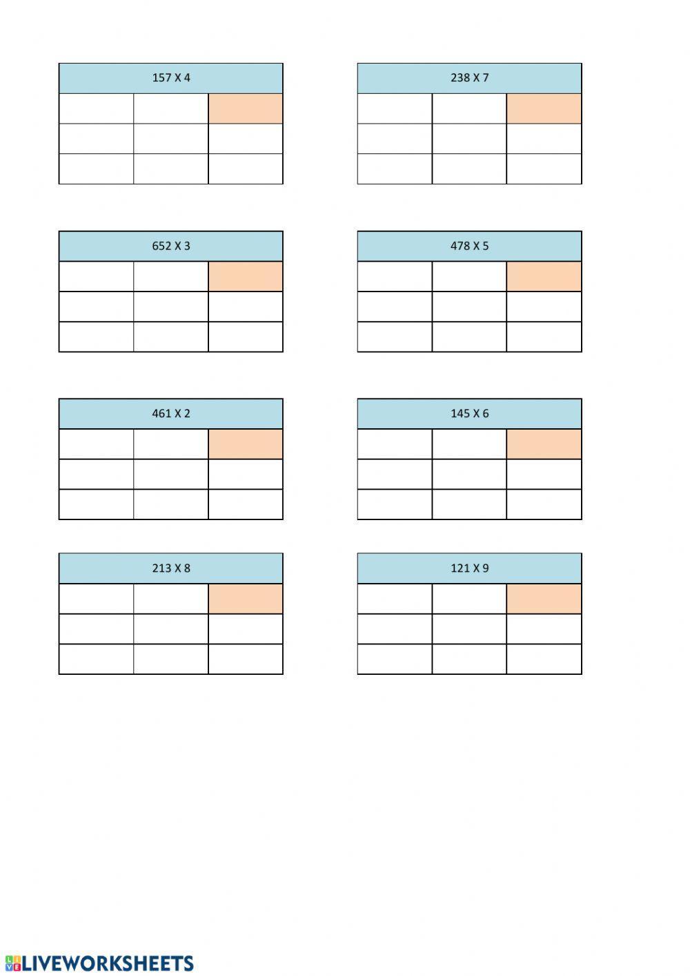 Multiplicación 1 cifra abn