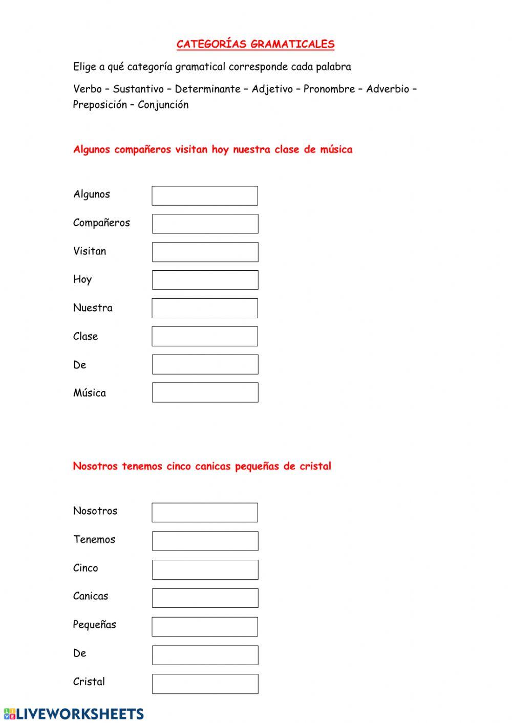 Categorías gramaticales