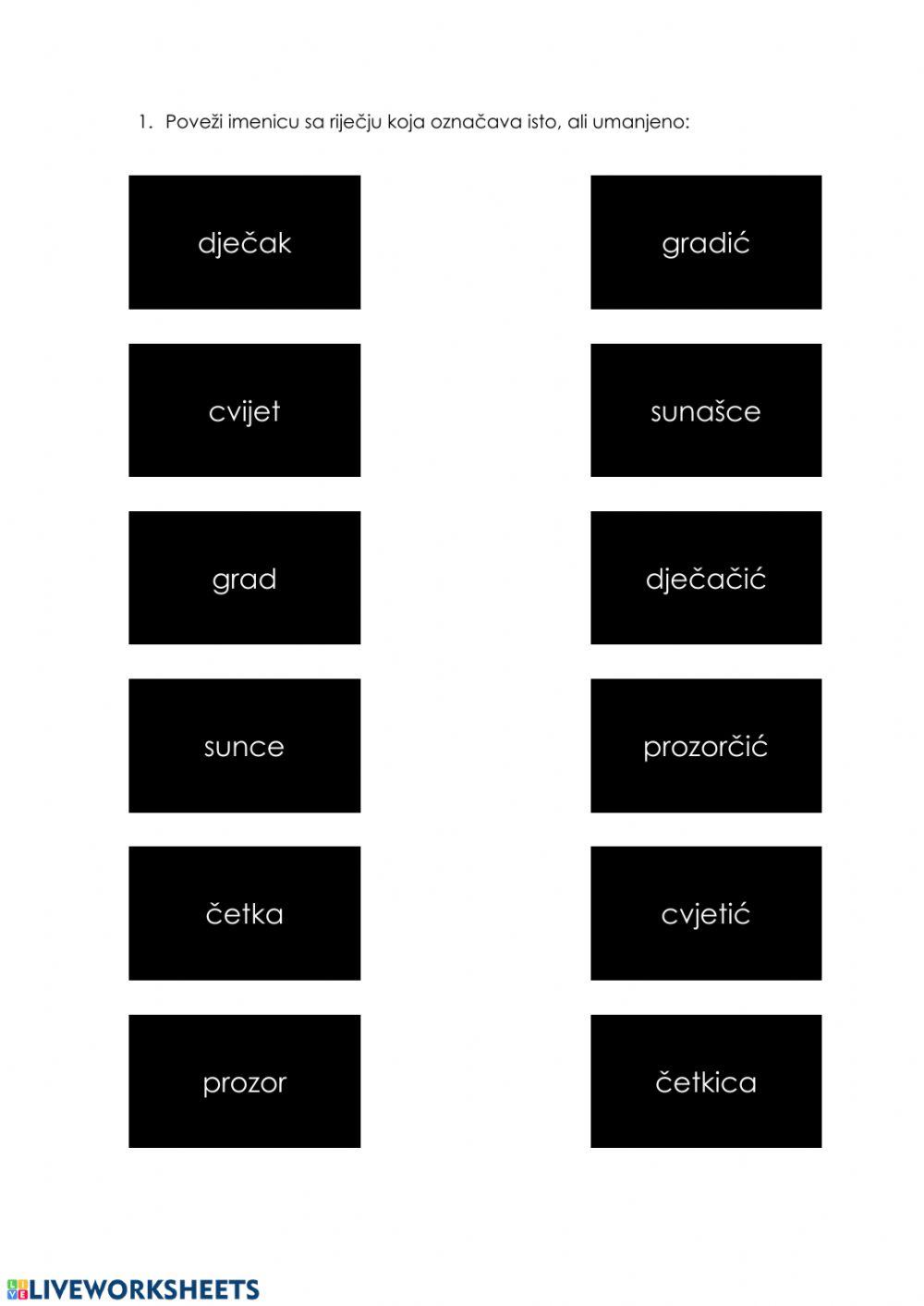 Umanjenice - vježba
