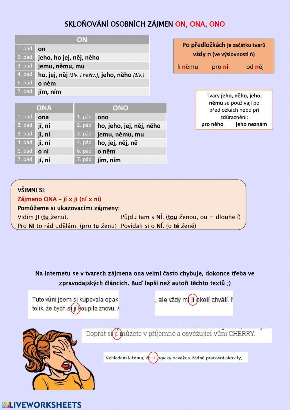 Skloňování zájmen on, ona, ono