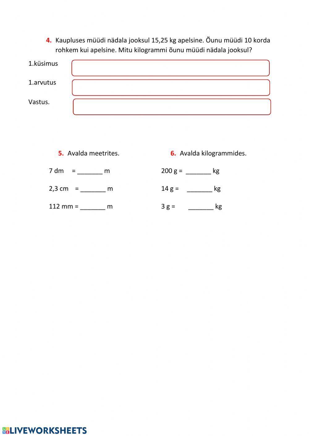 Kümnendmurru korrutamine ja jagamine järguühikuga 10, 100, 1000, ...