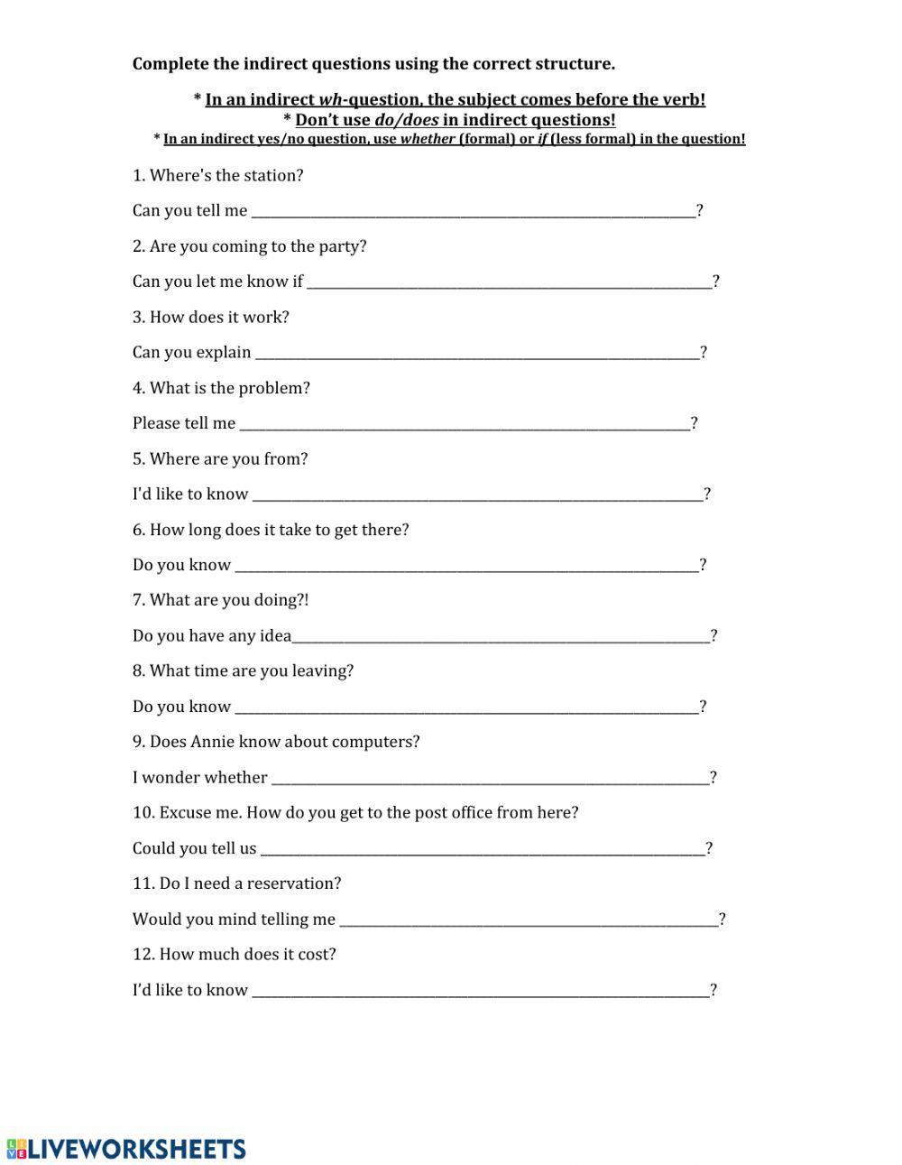 Indirect questions warm-up