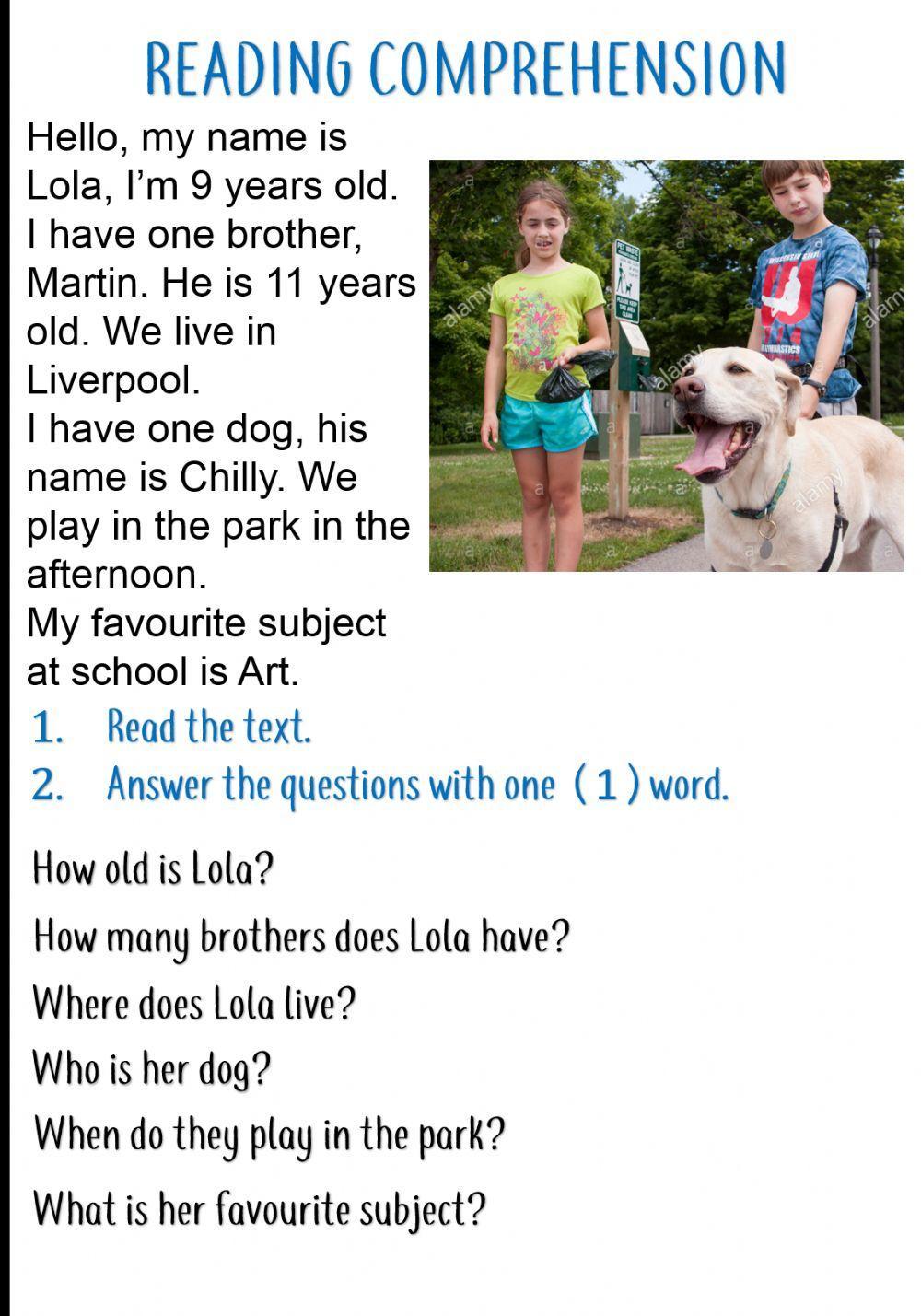 Reading comprehension: wh questions Reading comprehension: wh questions