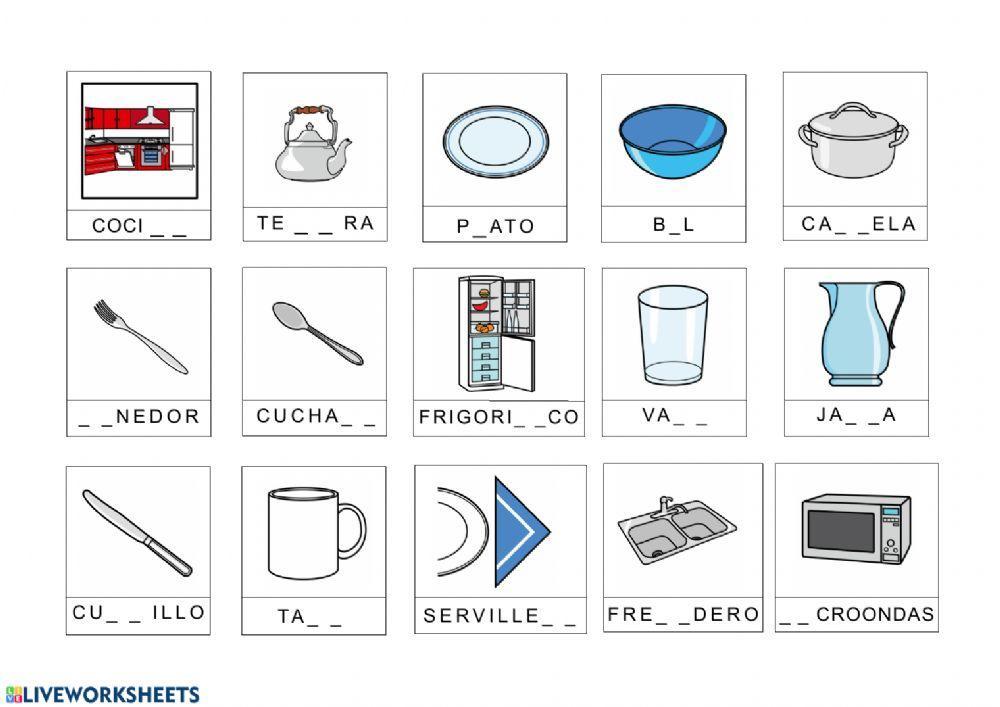 La cocina: objeto-completar palabra