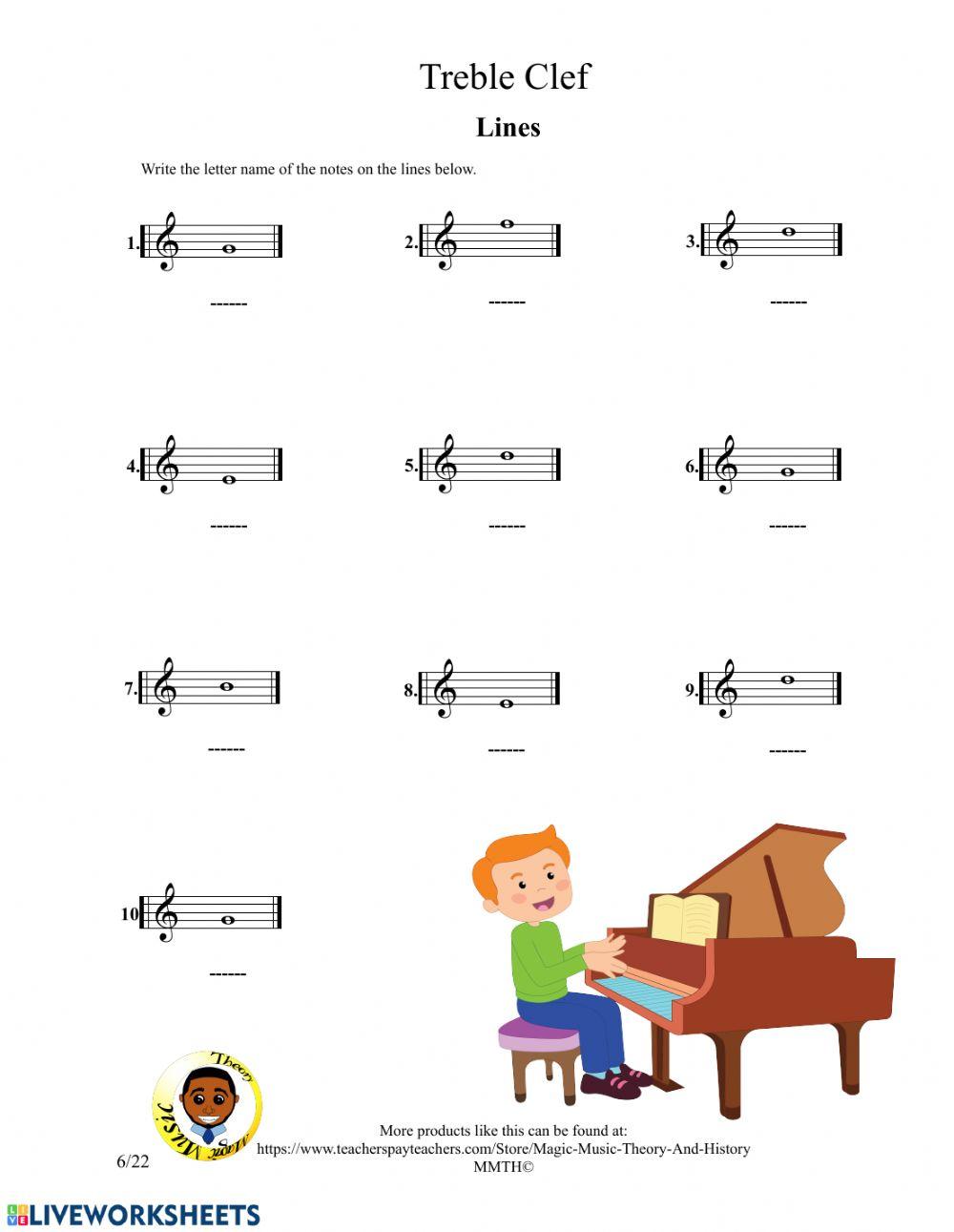 Treble Clef Lines 3 worksheet | Live Worksheets