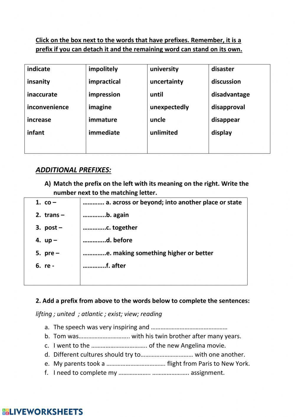 72918 | Prefixes | Nicola Weinberg | LiveWorksheets