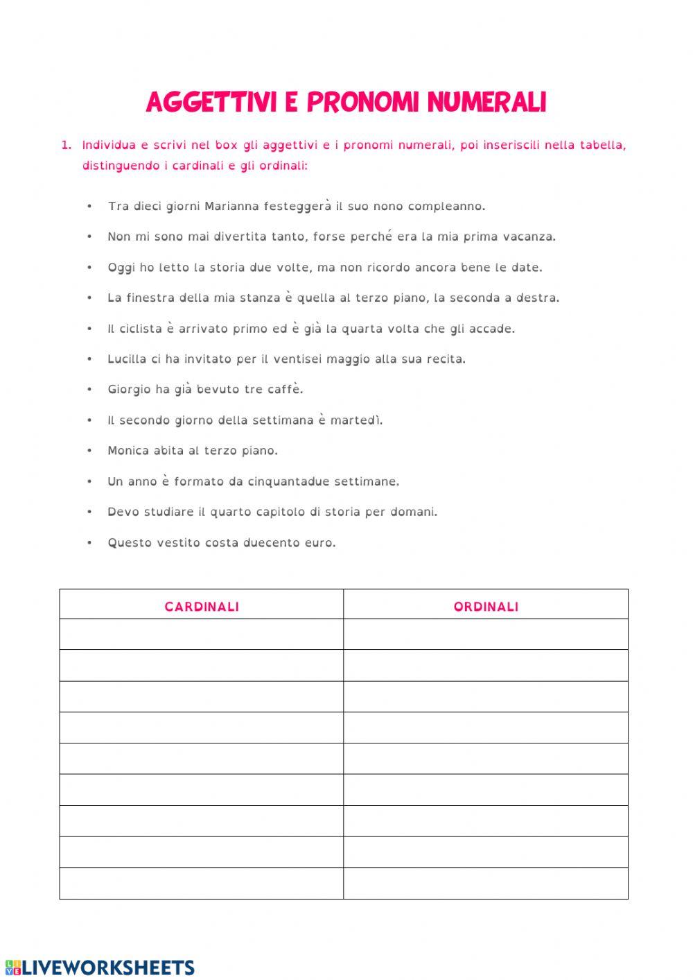 Aggettivi e pronomi numerali