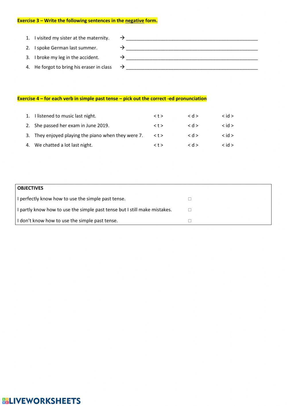 Simple past tense - interactive test