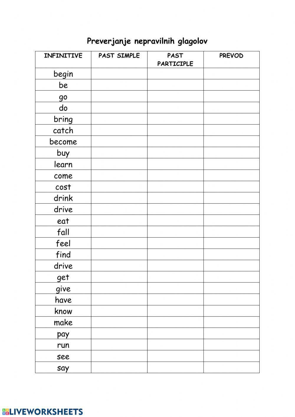 Irregular verbs Part 1 (lažja naloga)