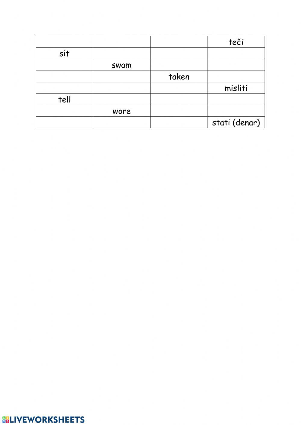 Irregular verbs Part 1 (težja naloga)