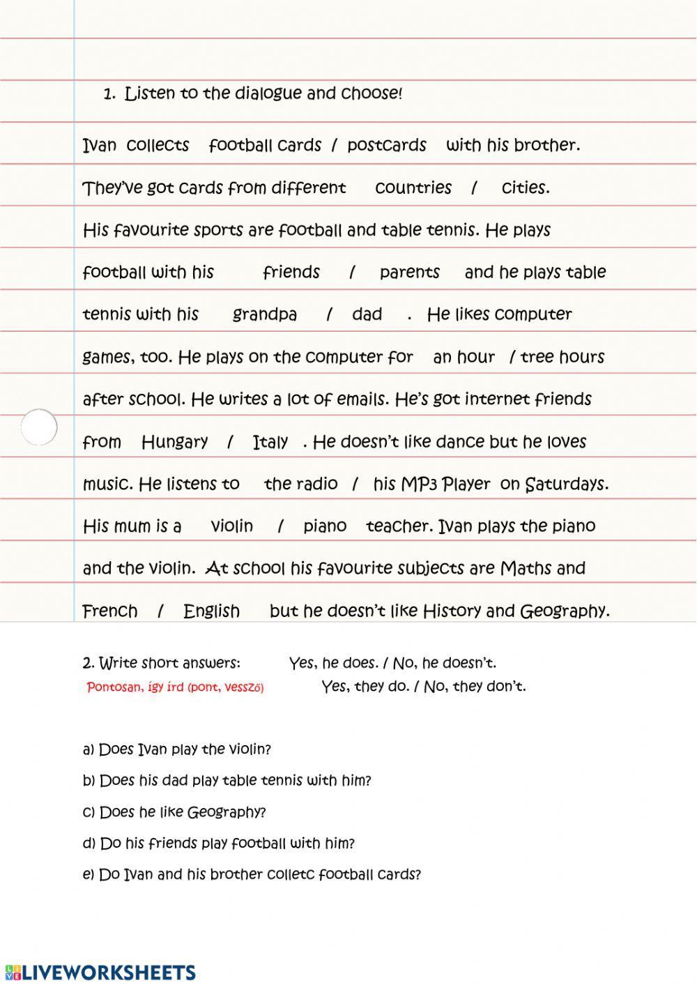 Project 1 4th ed. Simple Present listening WB. p39.ex.5