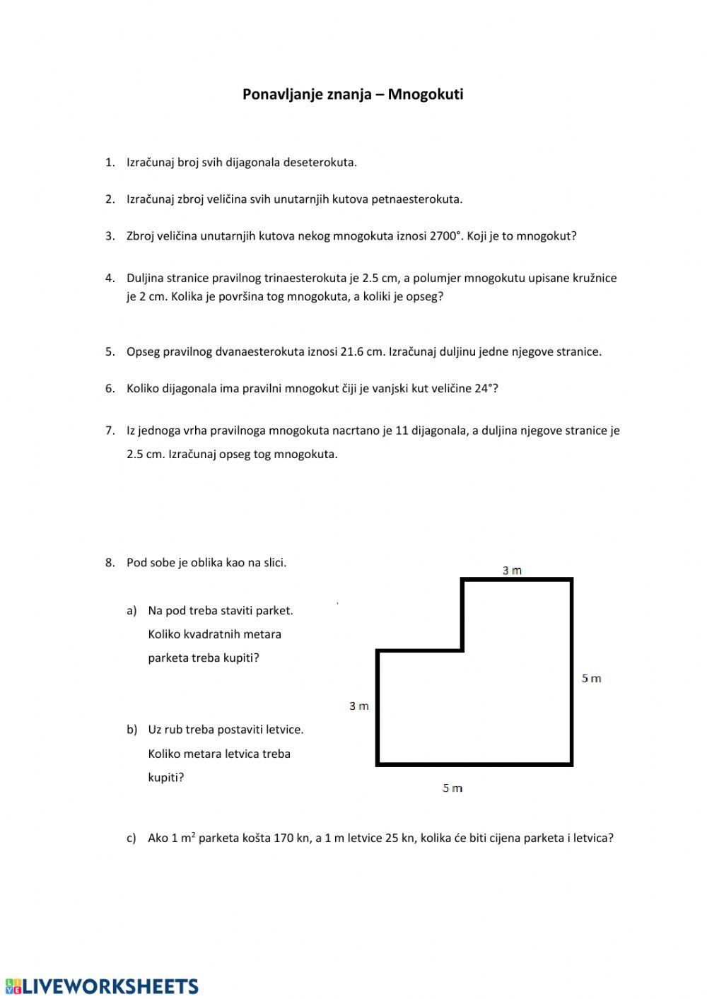 Ponavljanje znanja - Mnogokuti