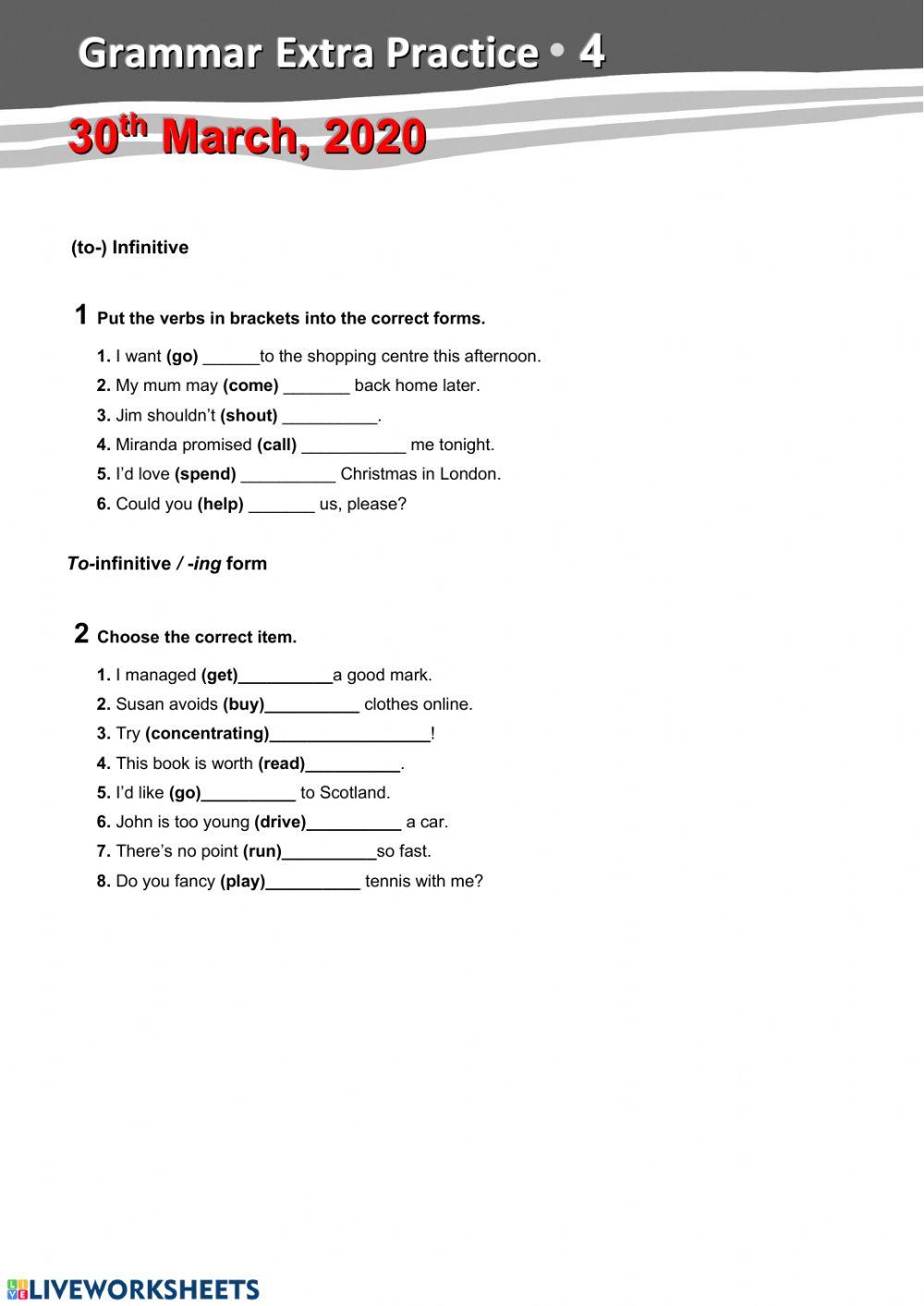 Flash 7, Extra Grammar Practice, 30th March