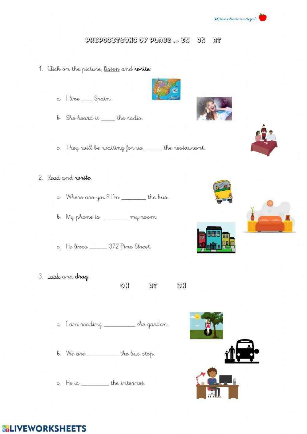 Prepositions of place in on at