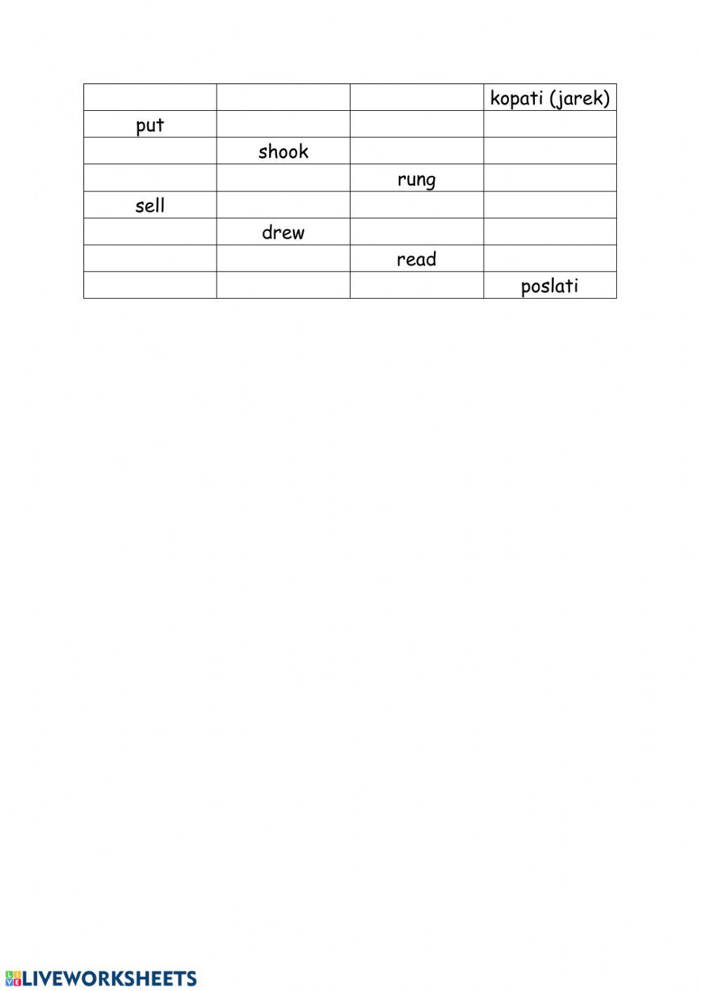 Irregular verbs Part 2 (težja naloga)