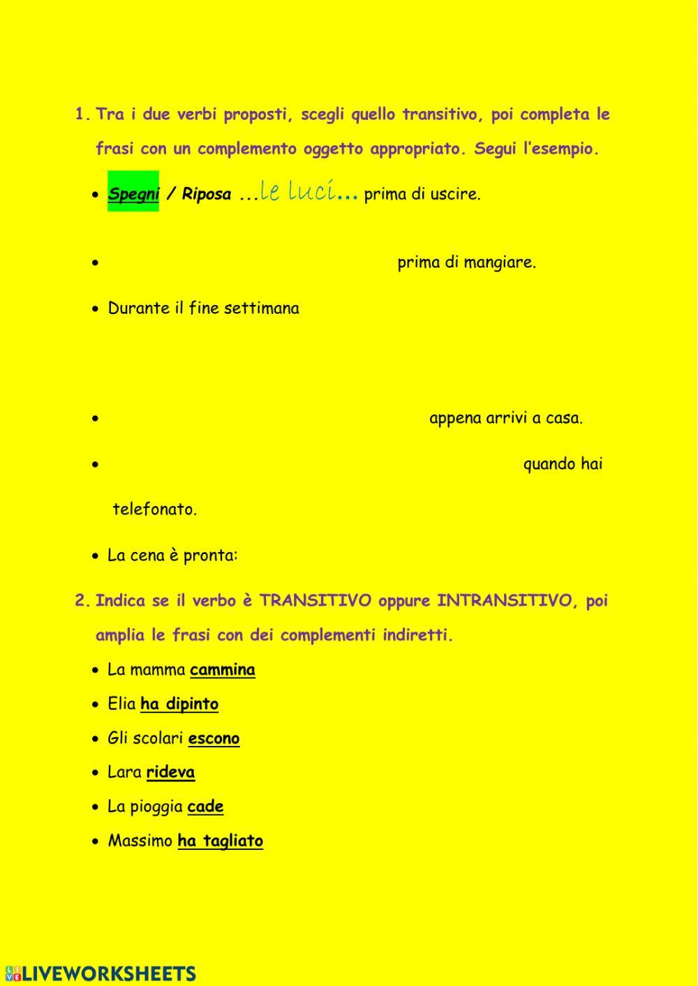 Verbi transitivi e intransitivi