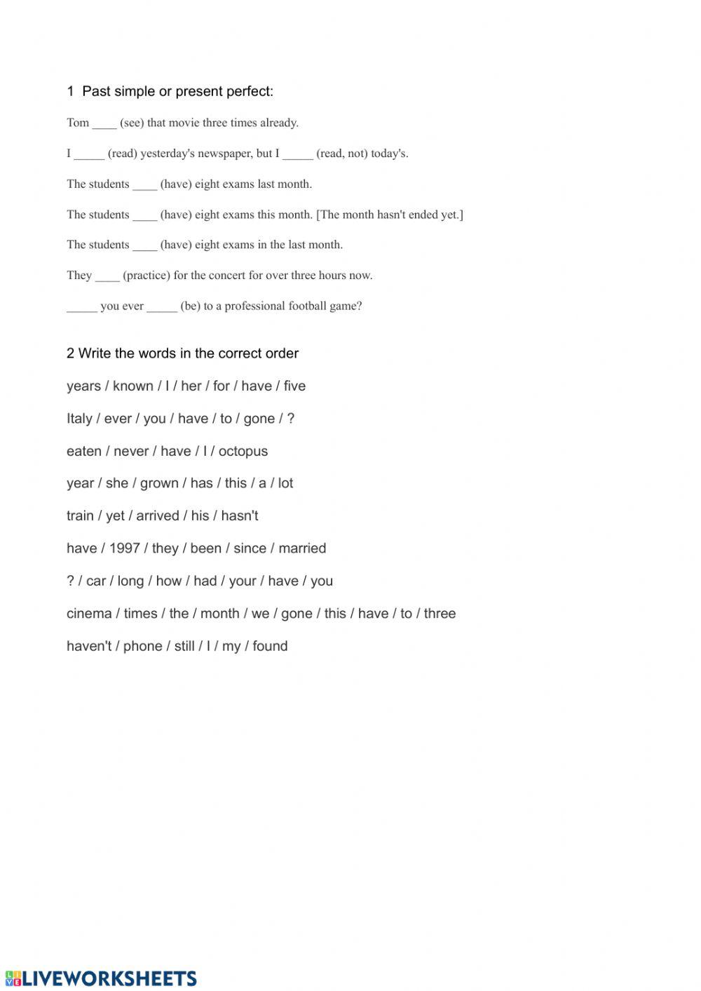 Past simple present perfect