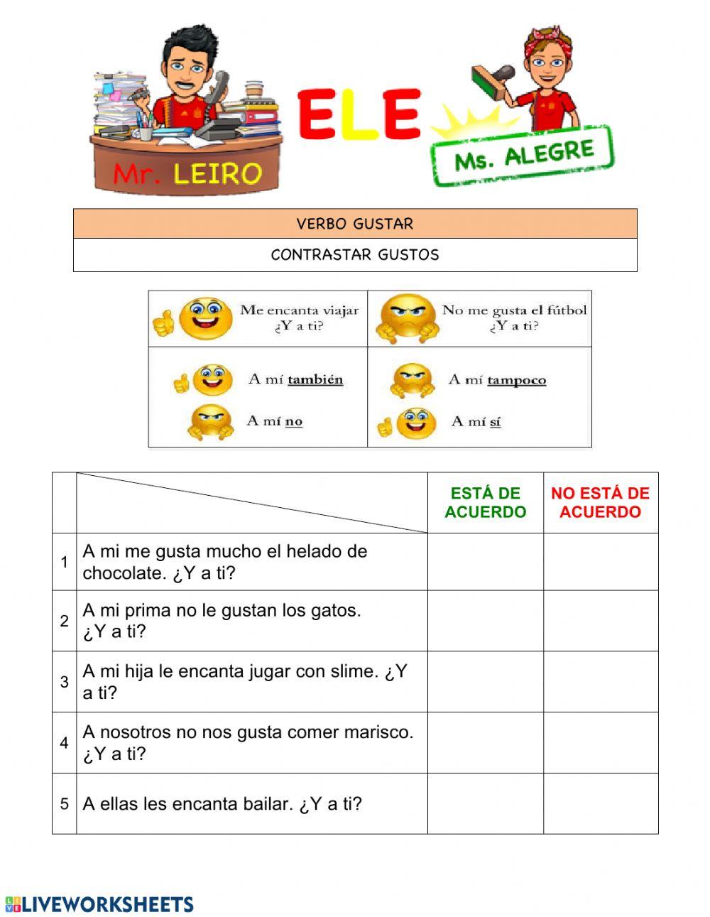 Verbo gustar. contrastar gustos