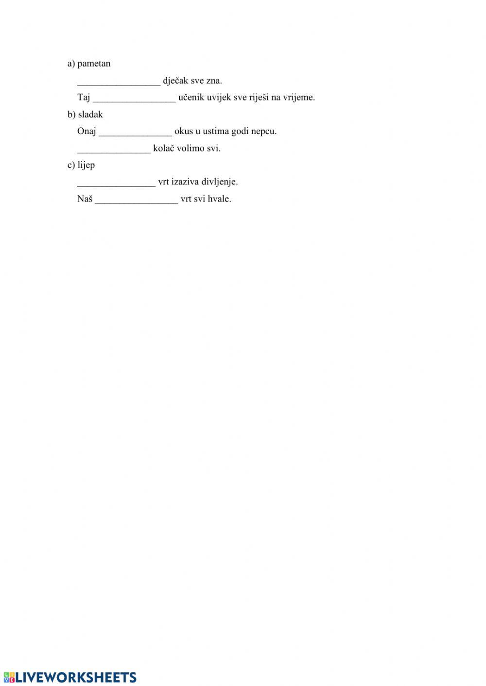 Pridjevi (određeni i neodređeni oblik)