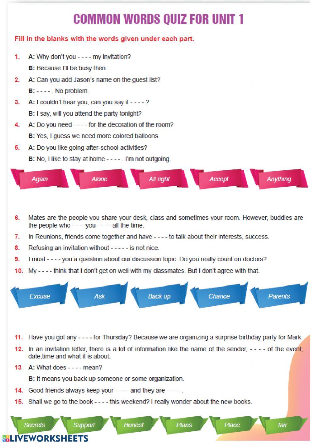 Friendship common words